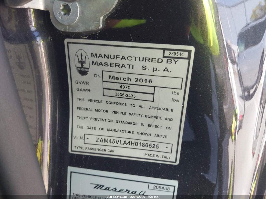 ZAM45VLA4H0186525 2017 MASERATI GRANTURISMO photo no. 9