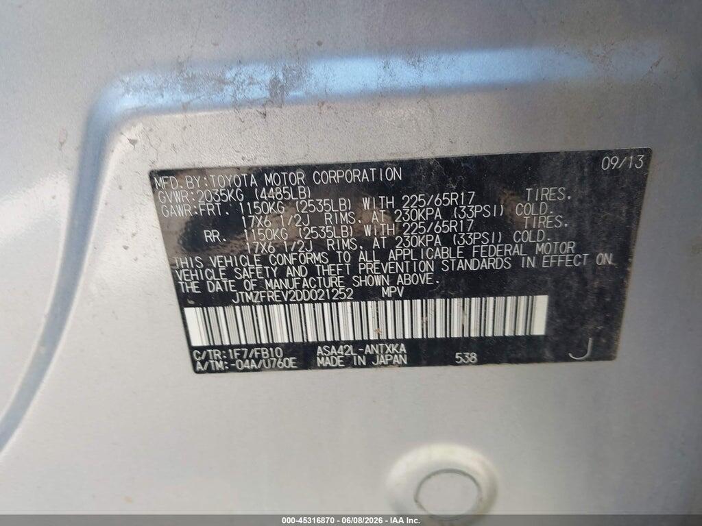 JTMZFREV2DD021252 2013 TOYOTA RAV4 photo no. 9