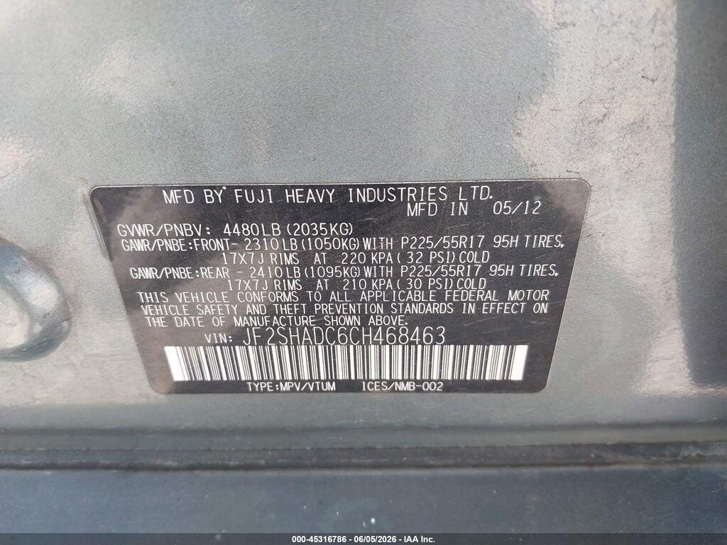 JF2SHADC6CH468463 2012 SUBARU FORESTER photo no. 9