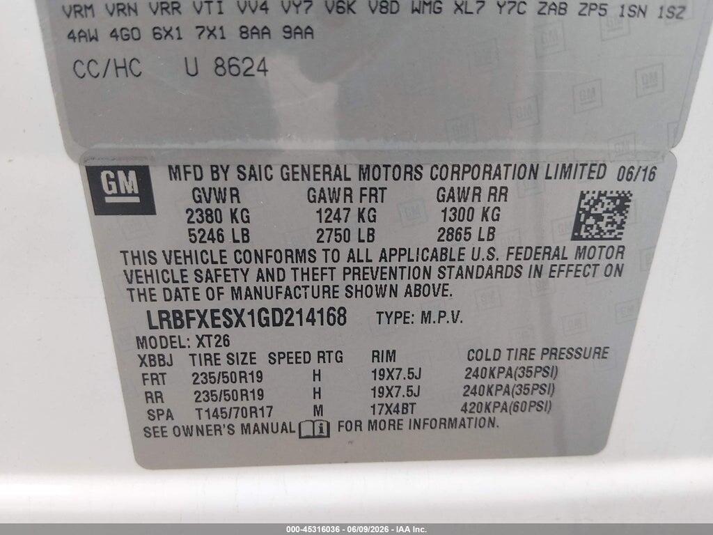 LRBFXESX1GD214168 2016 BUICK ENVISION photo no. 9