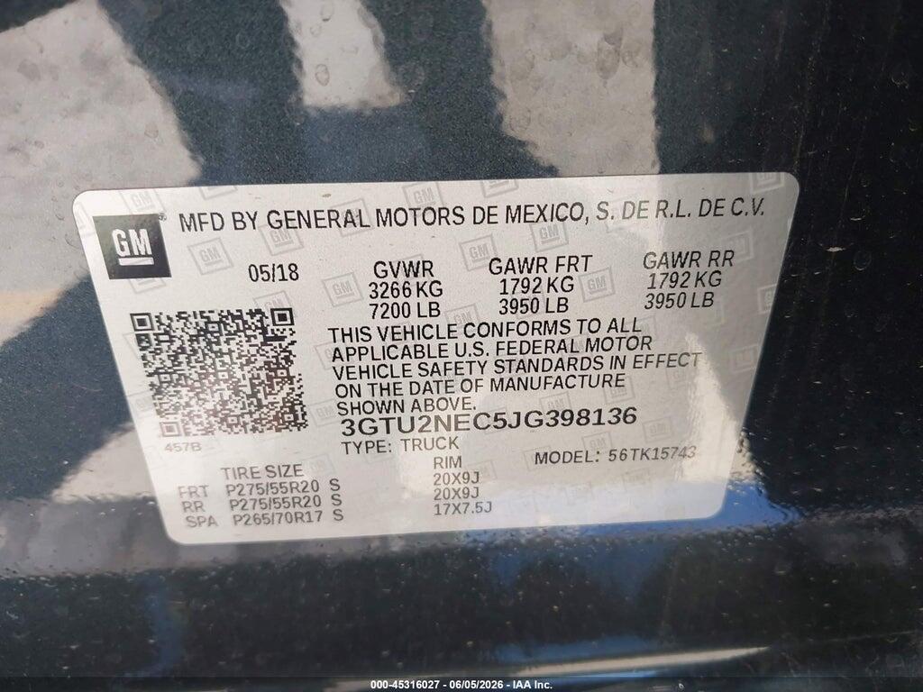 3GTU2NEC5JG398136 2018 GMC SIERRA 1500 photo no. 9