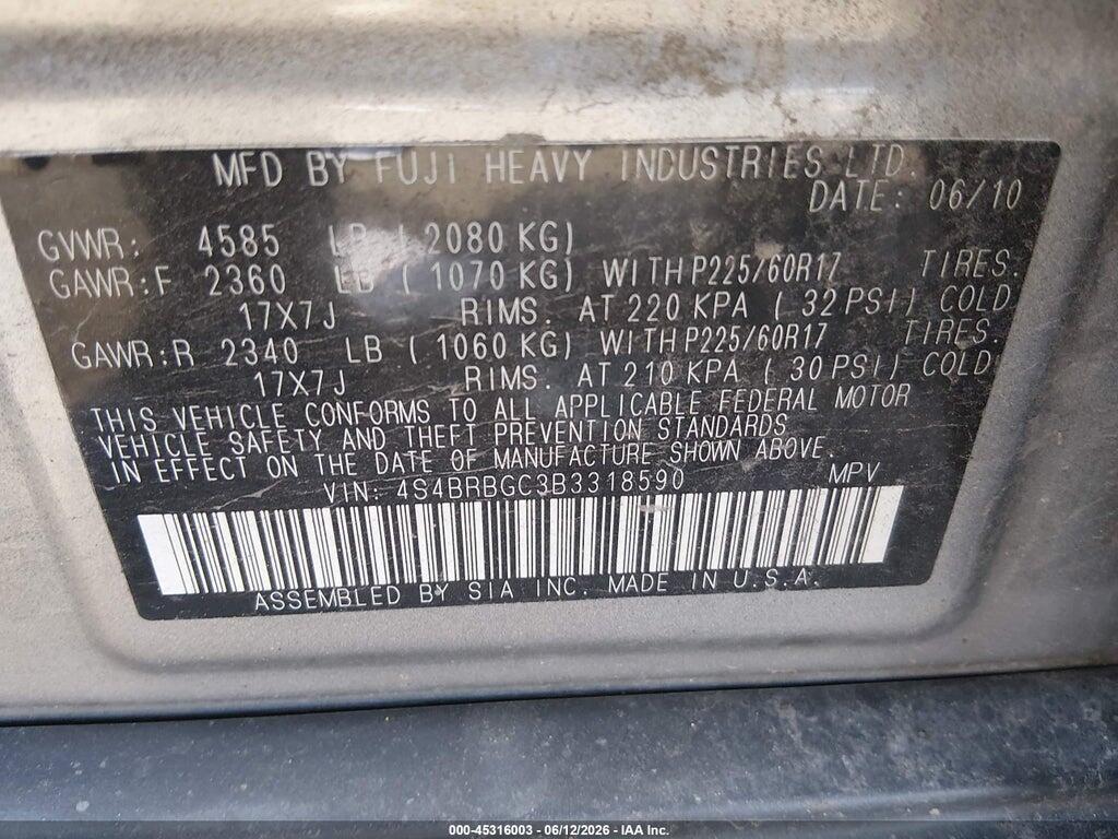 4S4BRBGC3B3318590 2011 SUBARU OUTBACK photo no. 9
