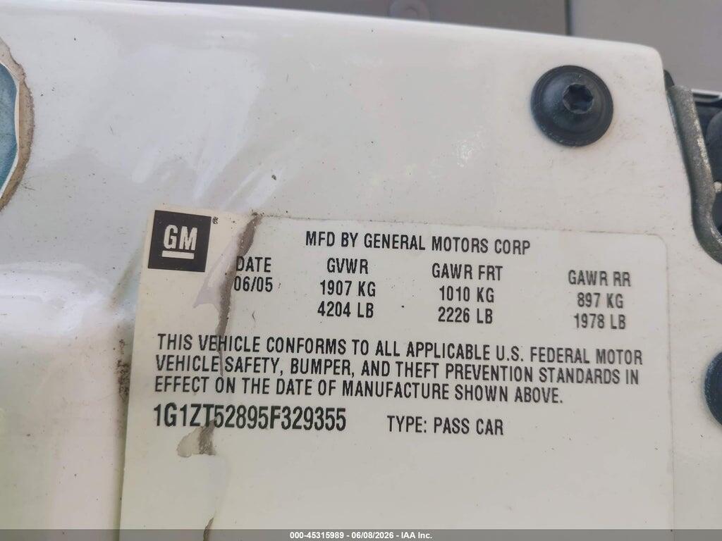 1G1ZT52895F329355 2005 CHEVROLET MALIBU photo no. 9