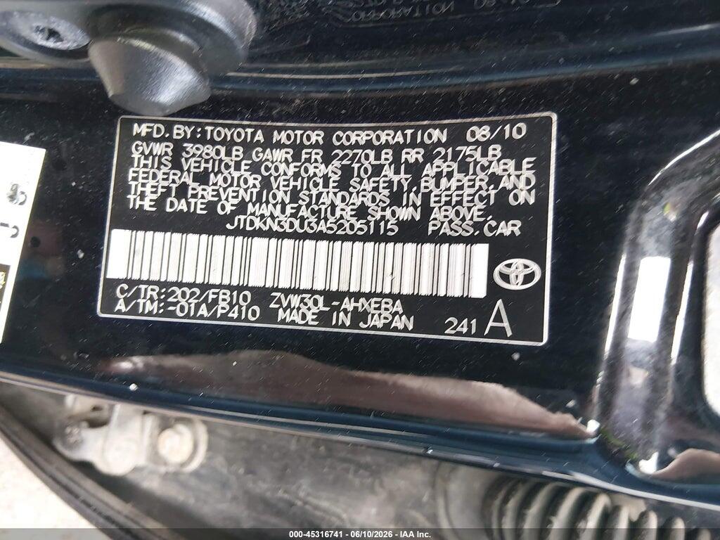 JTDKN3DU3A5205115 2010 TOYOTA PRIUS photo no. 9
