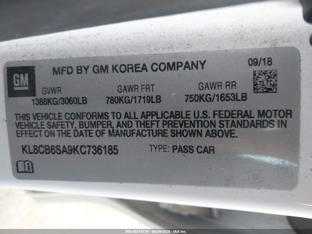KL8CB6SA9KC736185 2019 CHEVROLET SPARK photo no. 9