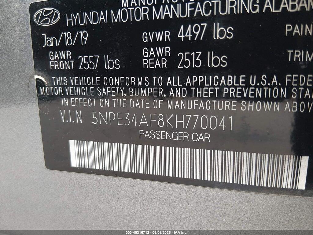 5NPE34AF8KH770041 2019 HYUNDAI SONATA photo no. 9
