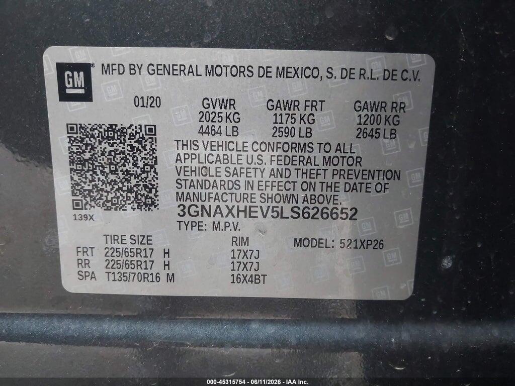 3GNAXHEV5LS626652 2020 CHEVROLET EQUINOX photo no. 9