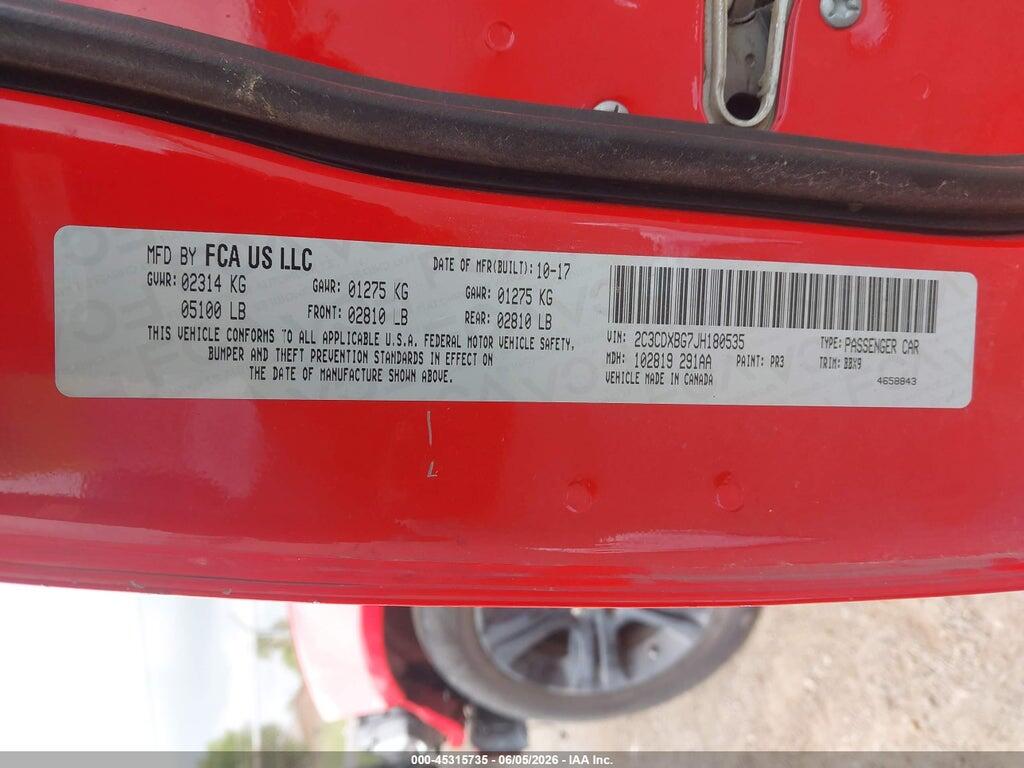 2C3CDXBG7JH180535 2018 DODGE CHARGER photo no. 9