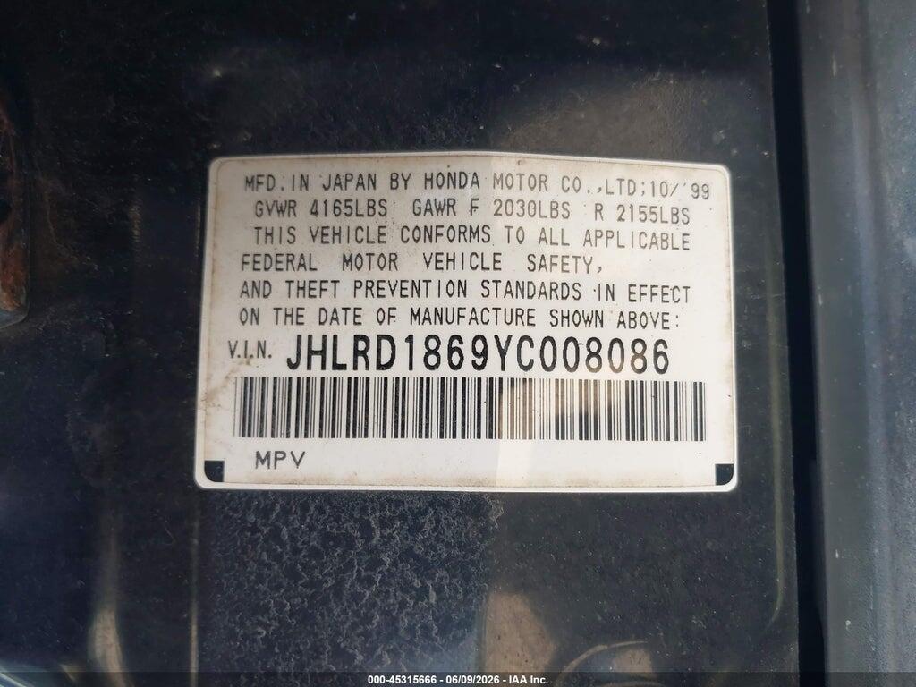 JHLRD1869YC008086 2000 HONDA CR-V photo no. 9