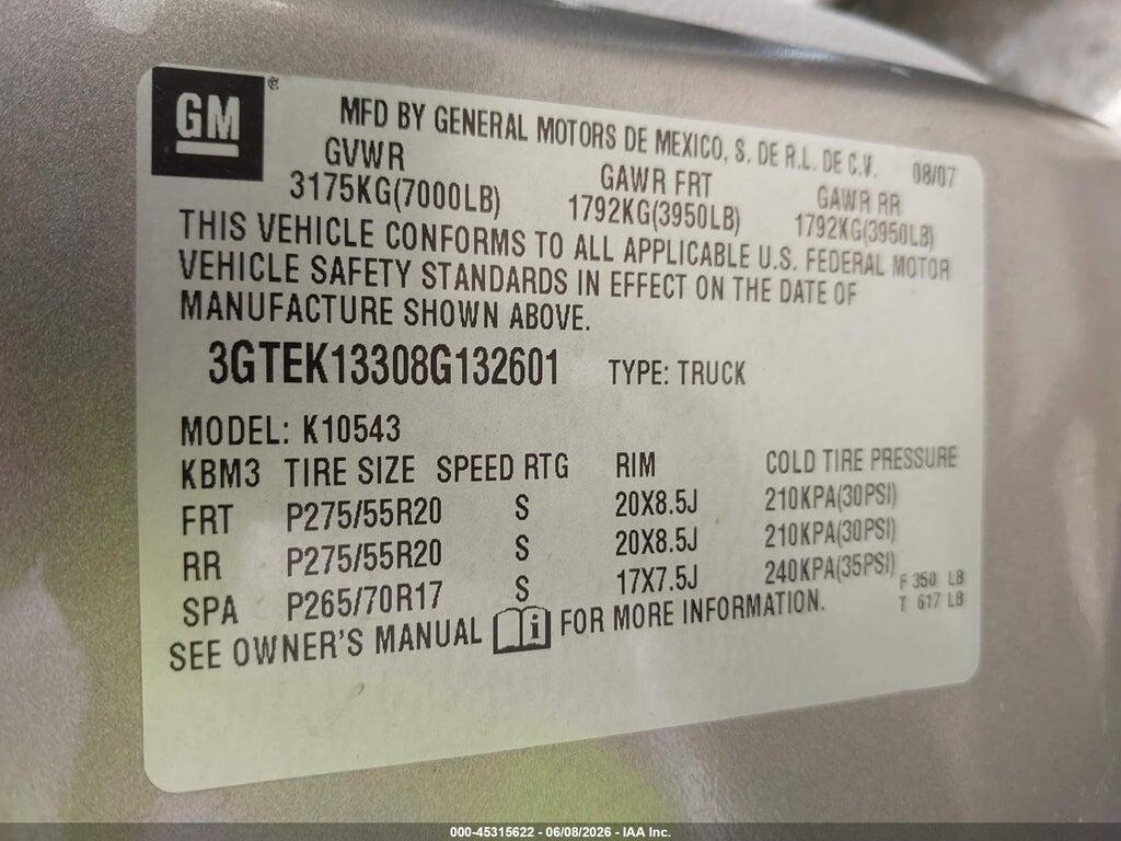 3GTEK13308G132601 2008 GMC SIERRA 1500 photo no. 9
