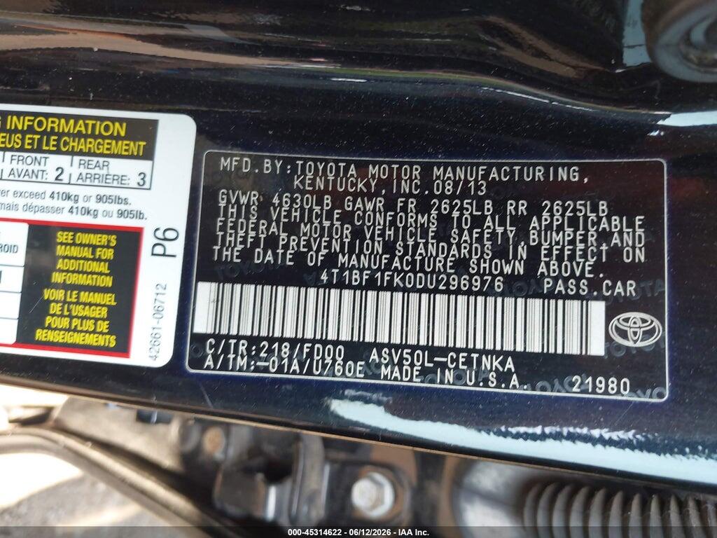 4T1BF1FK0DU296976 2013 TOYOTA CAMRY photo no. 9