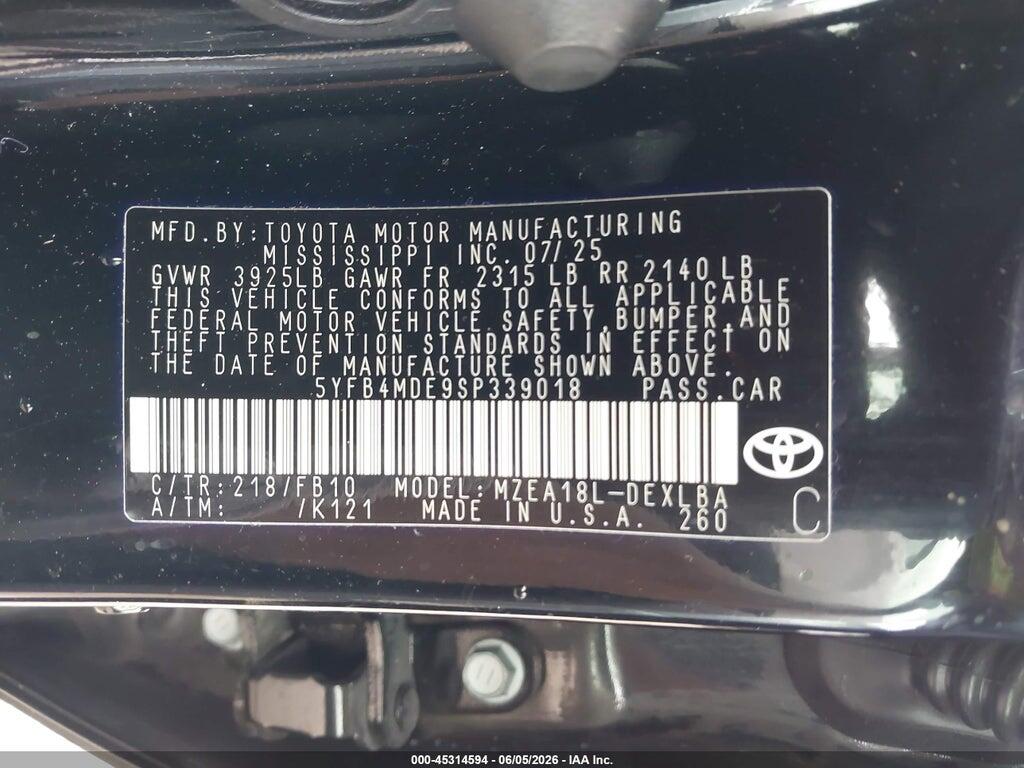 5YFB4MDE9SP339018 2025 TOYOTA COROLLA photo no. 9