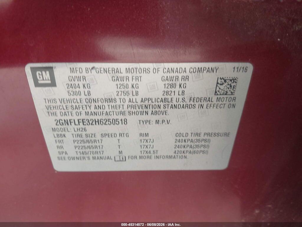 2GNFLFE32H6250518 2017 CHEVROLET EQUINOX photo no. 9