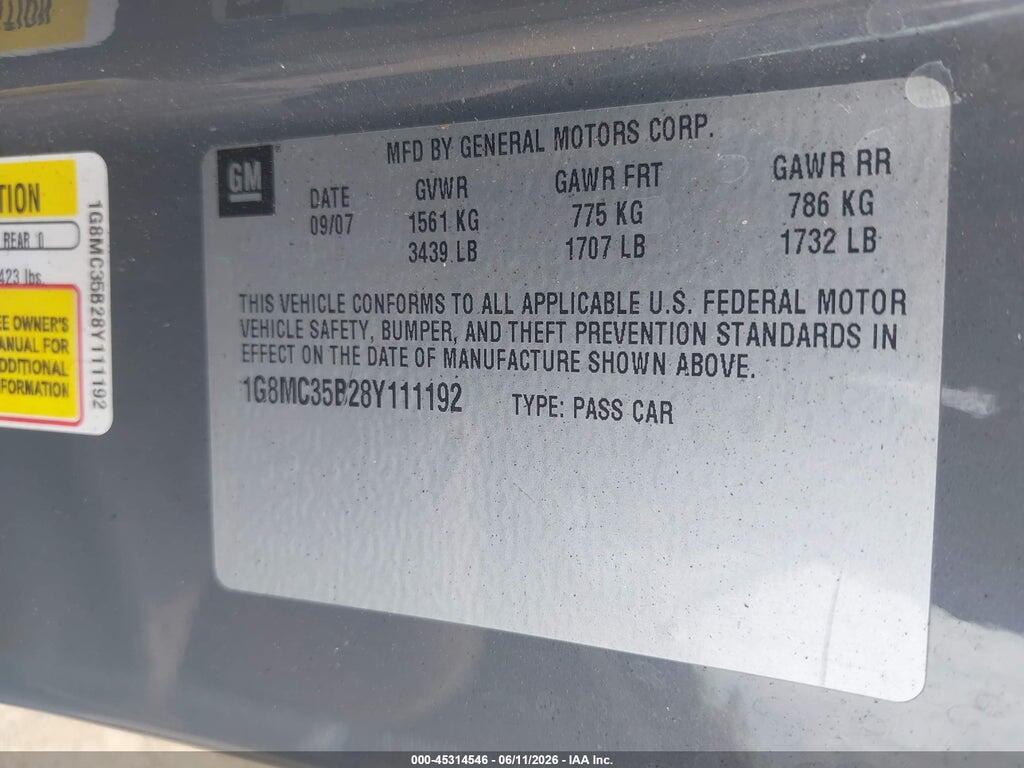 1G8MC35B28Y111192 2008 SATURN SKY photo no. 9