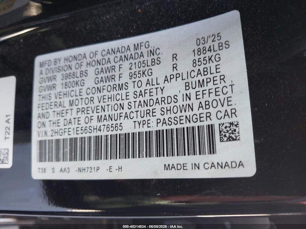 2HGFE1E56SH476565 2025 HONDA CIVIC SI photo no. 9