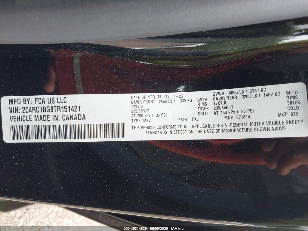 2C4RC1BG8TR151421 2026 CHRYSLER PACIFICA photo no. 9