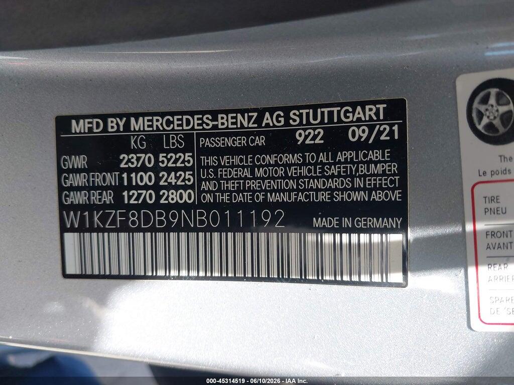 W1KZF8DB9NB011192 2022 MERCEDES-BENZ E 350 photo no. 9