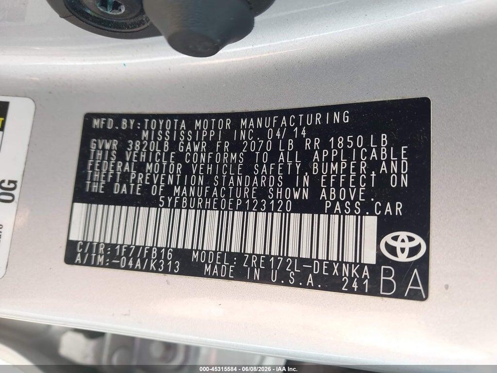 5YFBURHE0EP123120 2014 TOYOTA COROLLA photo no. 9