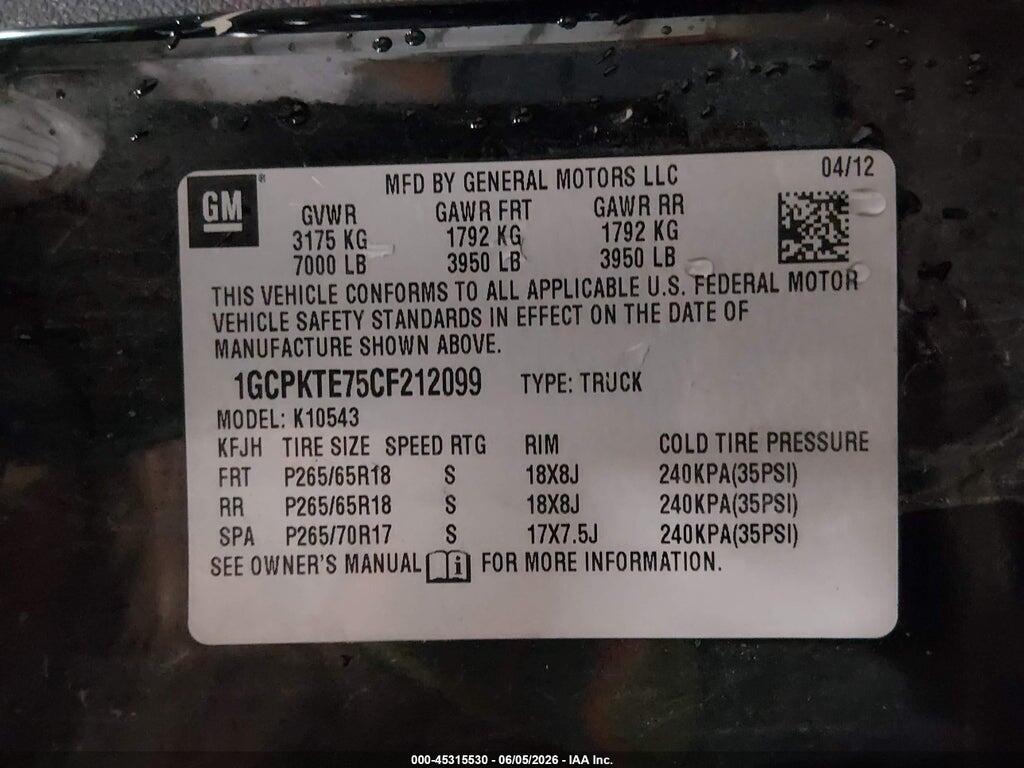 1GCPKTE75CF212099 2012 CHEVROLET SILVERADO 1500 photo no. 9