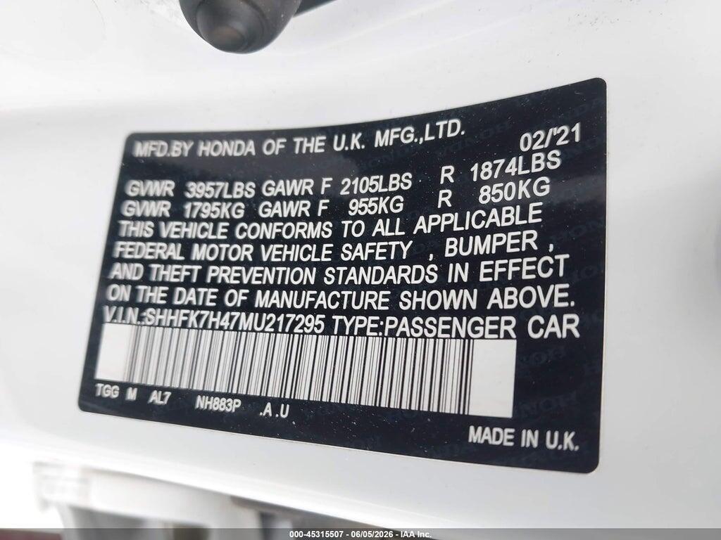 SHHFK7H47MU217295 2021 HONDA CIVIC photo no. 9