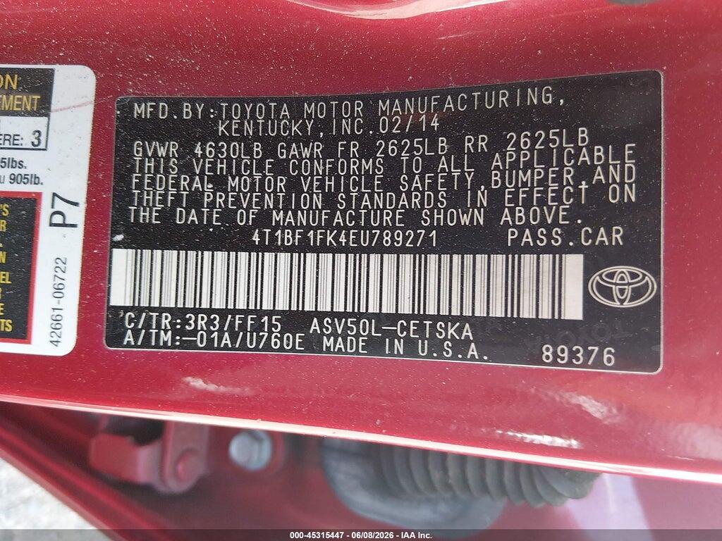 4T1BF1FK4EU789271 2014 TOYOTA CAMRY photo no. 9