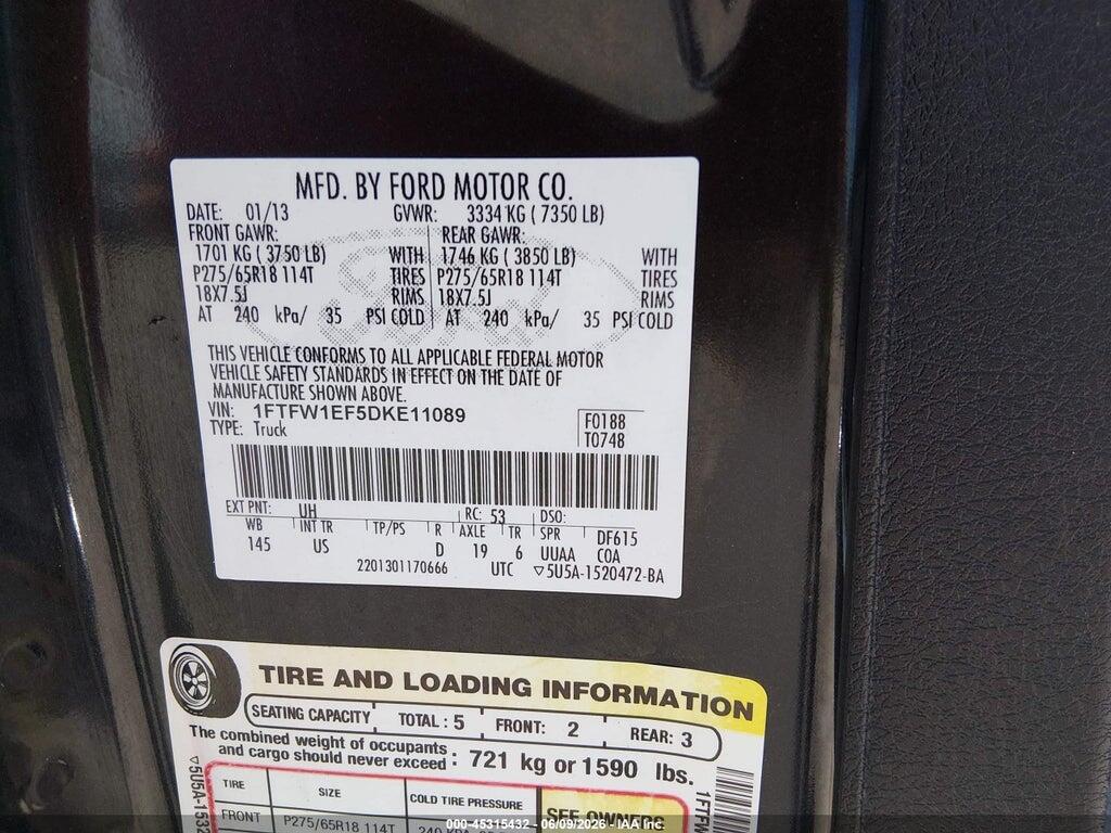 1FTFW1EF5DKE11089 2013 FORD F-150 photo no. 9