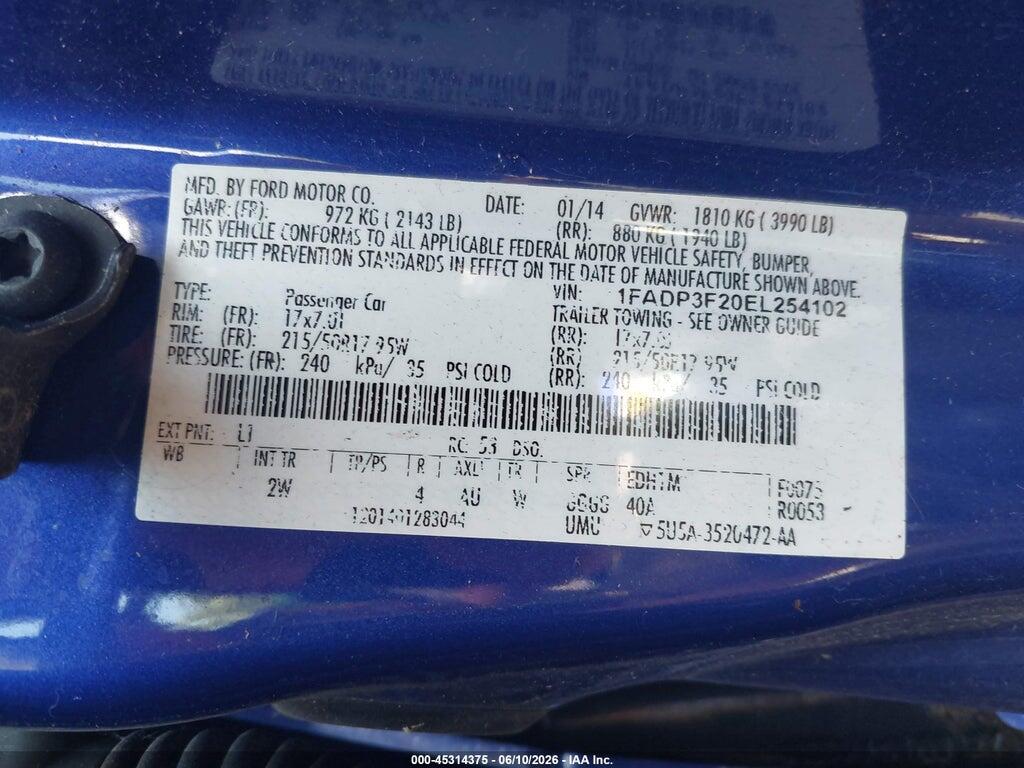 1FADP3F20EL254102 2014 FORD FOCUS photo no. 9