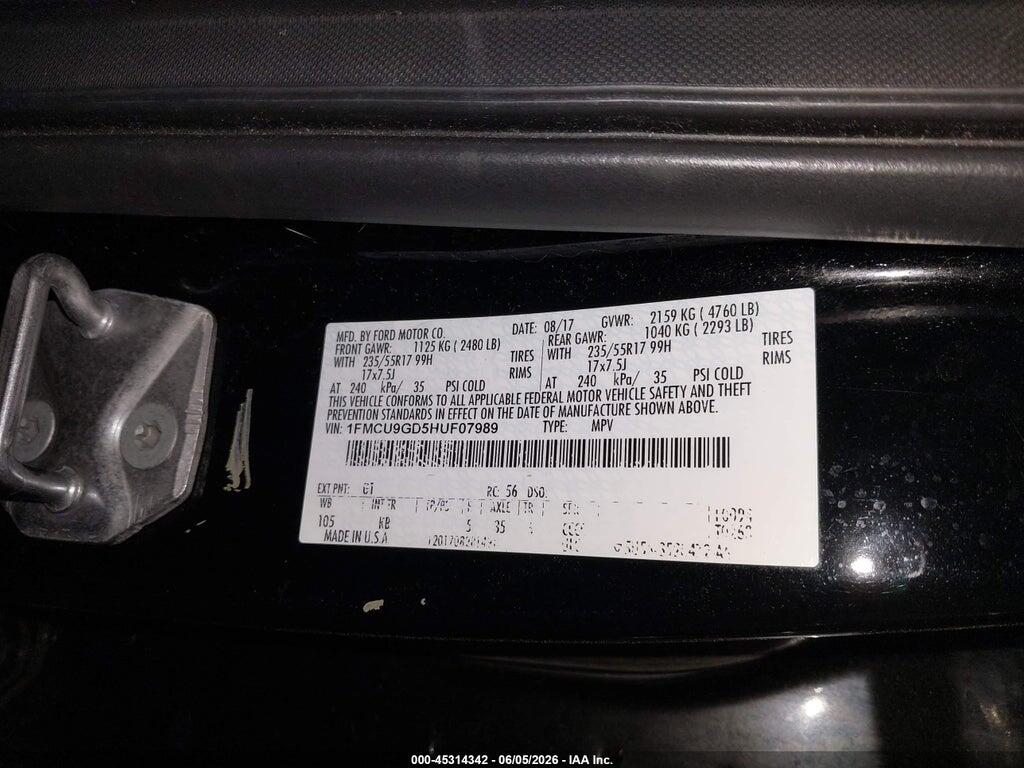 1FMCU9GD5HUF07989 2017 FORD ESCAPE photo no. 9