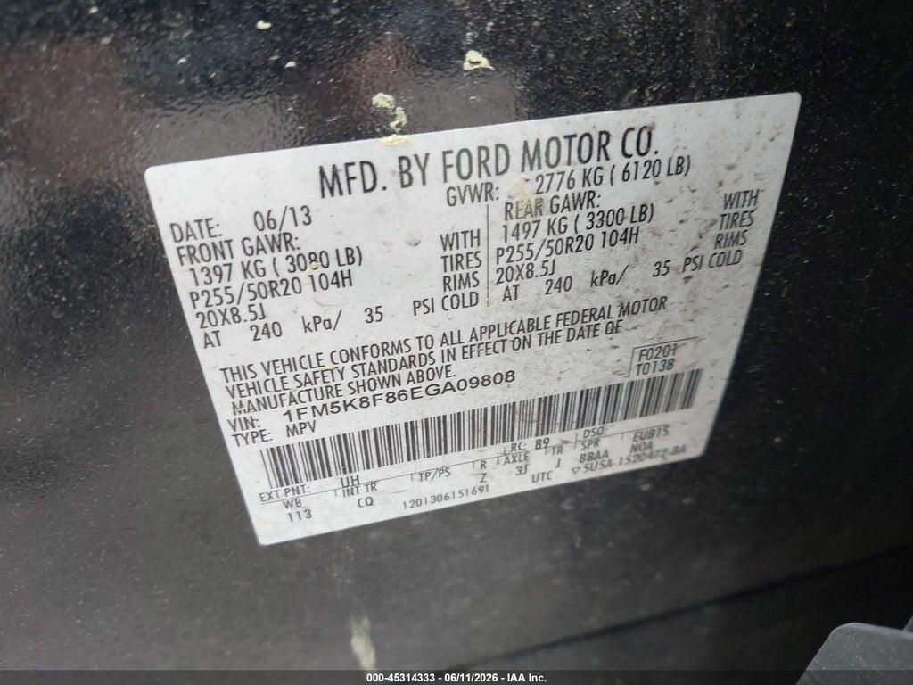 1FM5K8F86EGA09808 2014 FORD EXPLORER photo no. 9