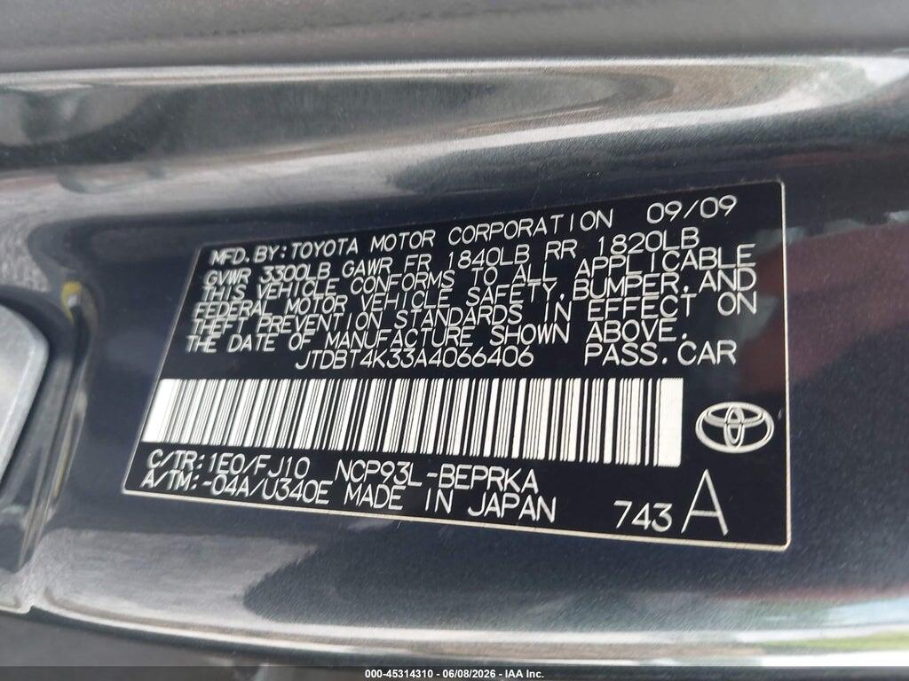JTDBT4K33A4066406 2010 TOYOTA YARIS photo no. 9