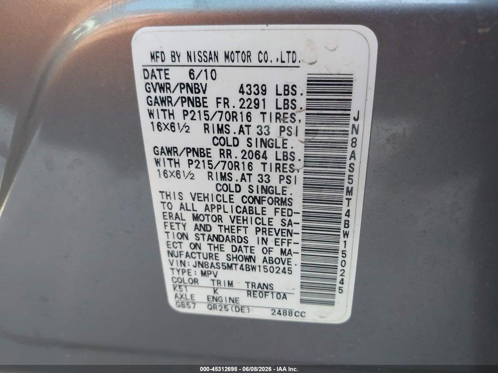 JN8AS5MT4BW150245 2011 NISSAN ROGUE photo no. 9