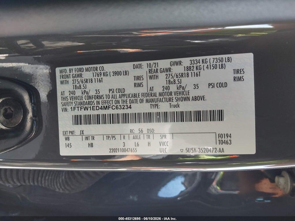 1FTFW1ED4MFC63234 2021 FORD F-150 photo no. 9