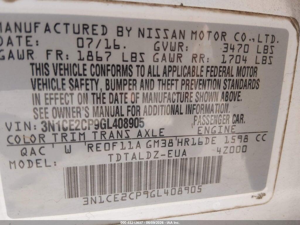 3N1CE2CP9GL408905 2016 NISSAN VERSA NOTE photo no. 9