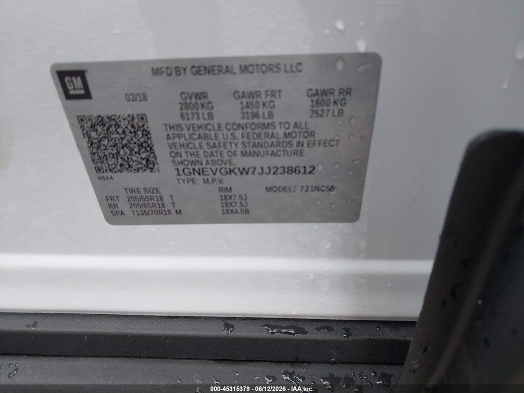 1GNEVGKW7JJ238612 2018 CHEVROLET TRAVERSE photo no. 9