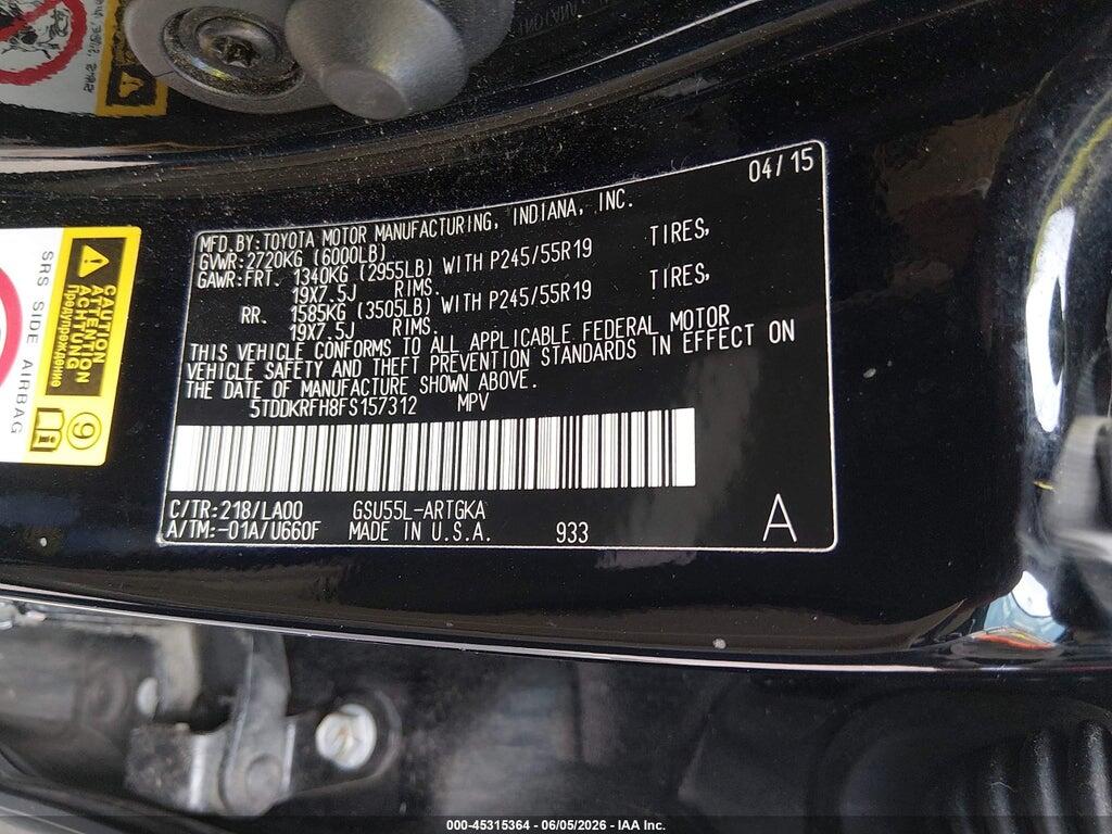 5TDDKRFH8FS157312 2015 TOYOTA HIGHLANDER photo no. 9