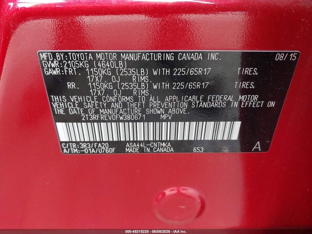 2T3RFREV0FW380671 2015 TOYOTA RAV4 photo no. 9