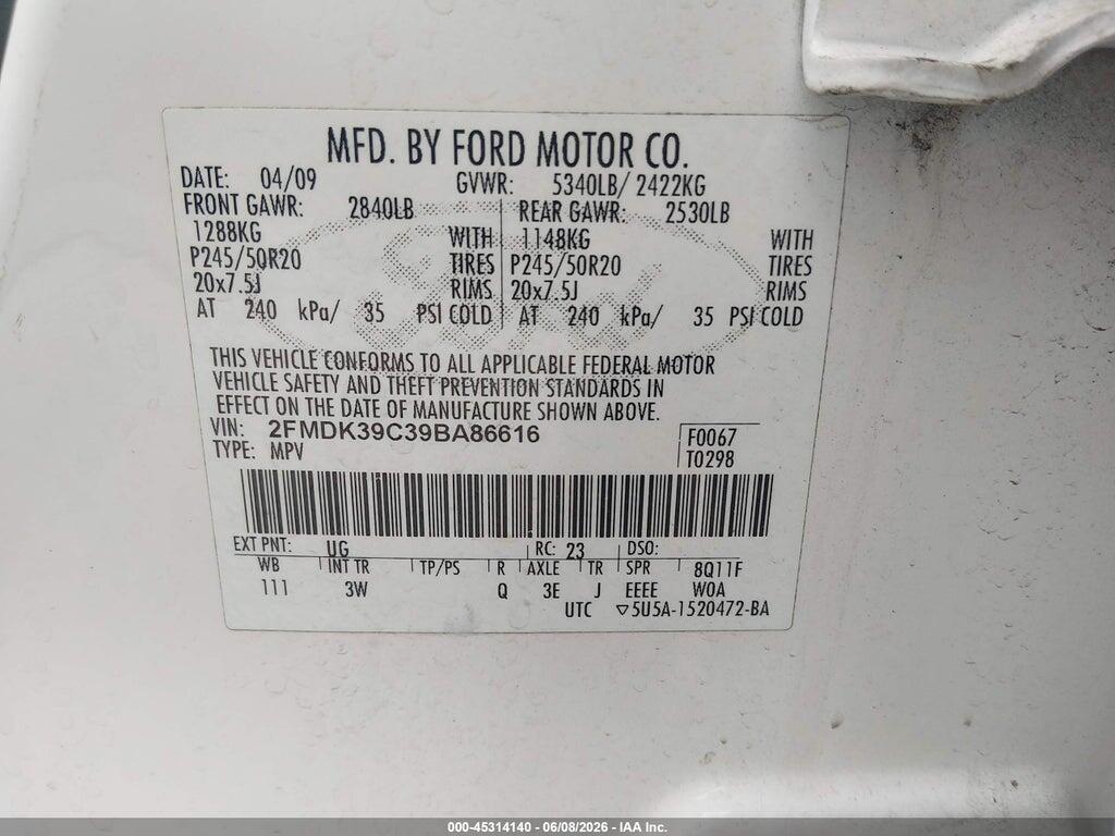 2FMDK39C39BA86616 2009 FORD EDGE photo no. 9