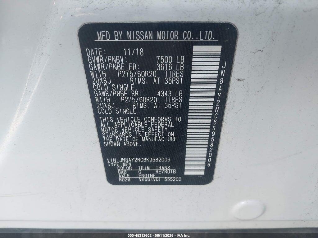 JN8AY2NC6K9582006 2019 NISSAN ARMADA photo no. 9