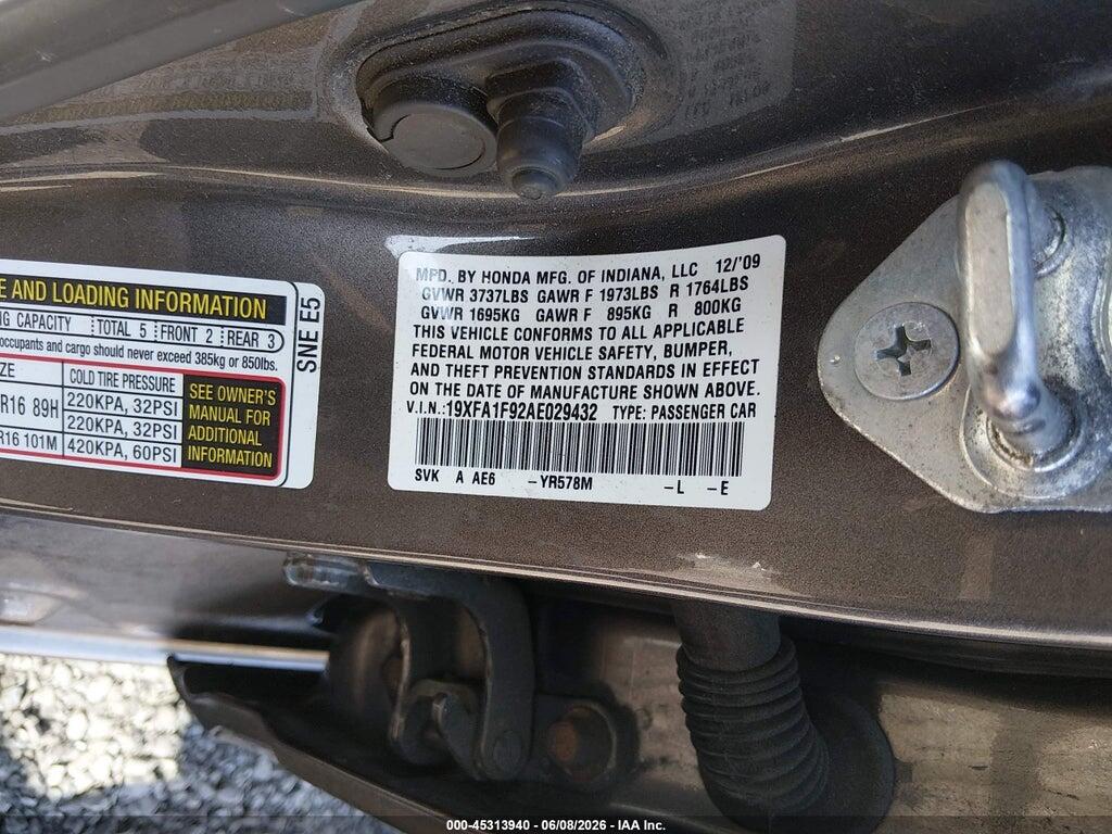 19XFA1F92AE029432 2010 HONDA CIVIC photo no. 9