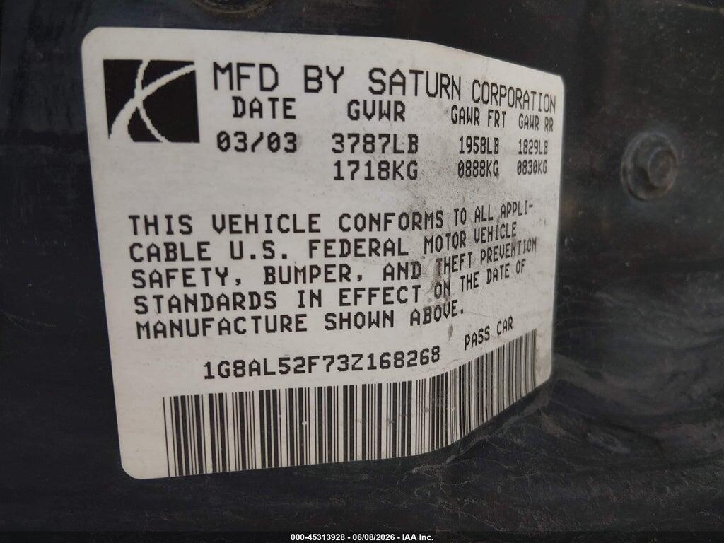 1G8AL52F73Z168268 2003 SATURN ION photo no. 9
