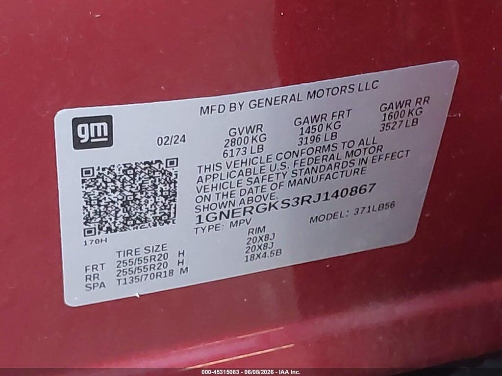 1GNERGKS3RJ140867 2024 CHEVROLET TRAVERSE photo no. 9