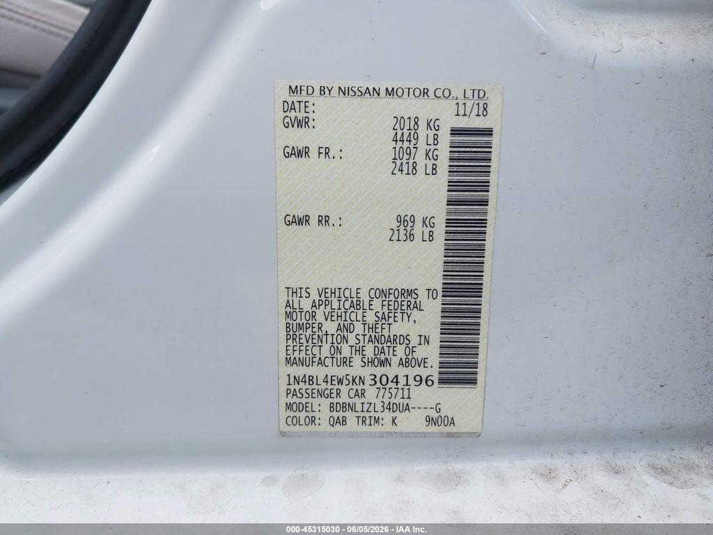 1N4BL4EW5KN304196 2019 NISSAN ALTIMA photo no. 9