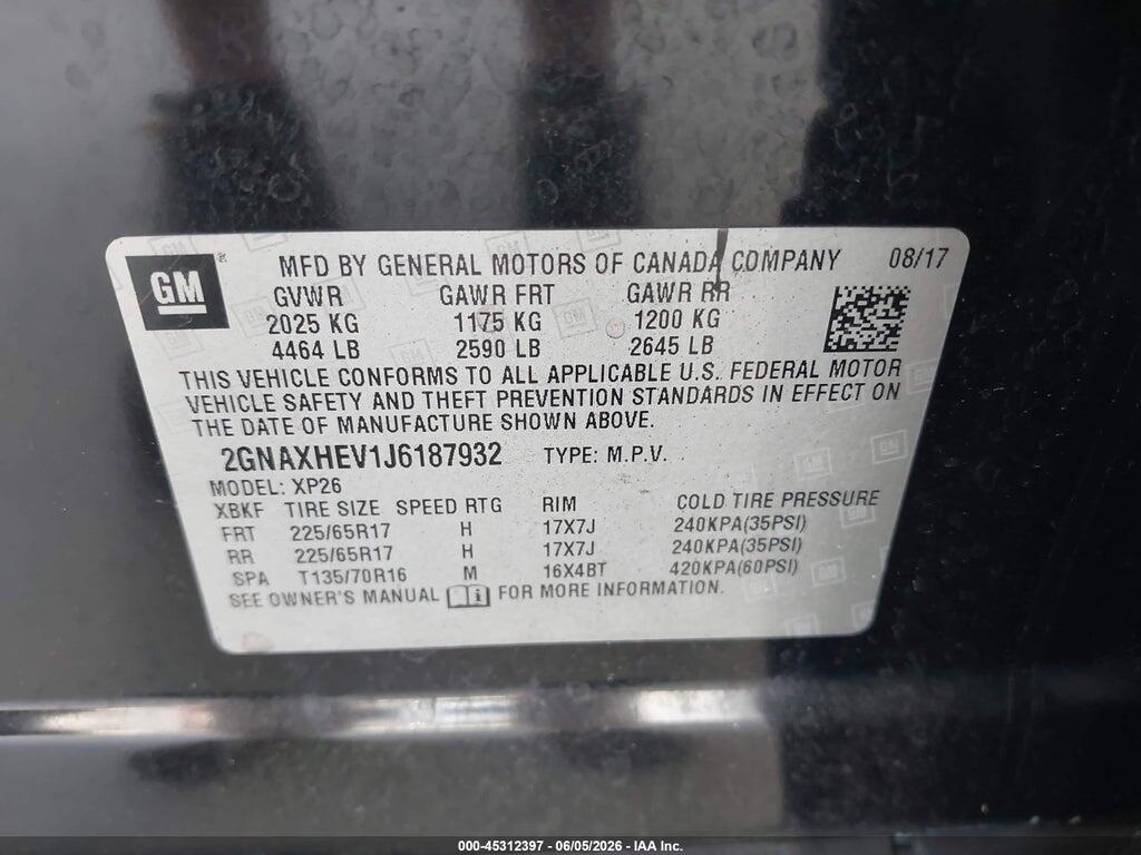 2GNAXHEV1J6187932 2018 CHEVROLET EQUINOX photo no. 9