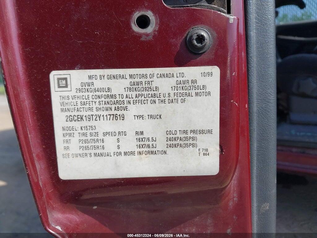 2GCEK19T2Y1177619 2000 CHEVROLET SILVERADO 1500 photo no. 9