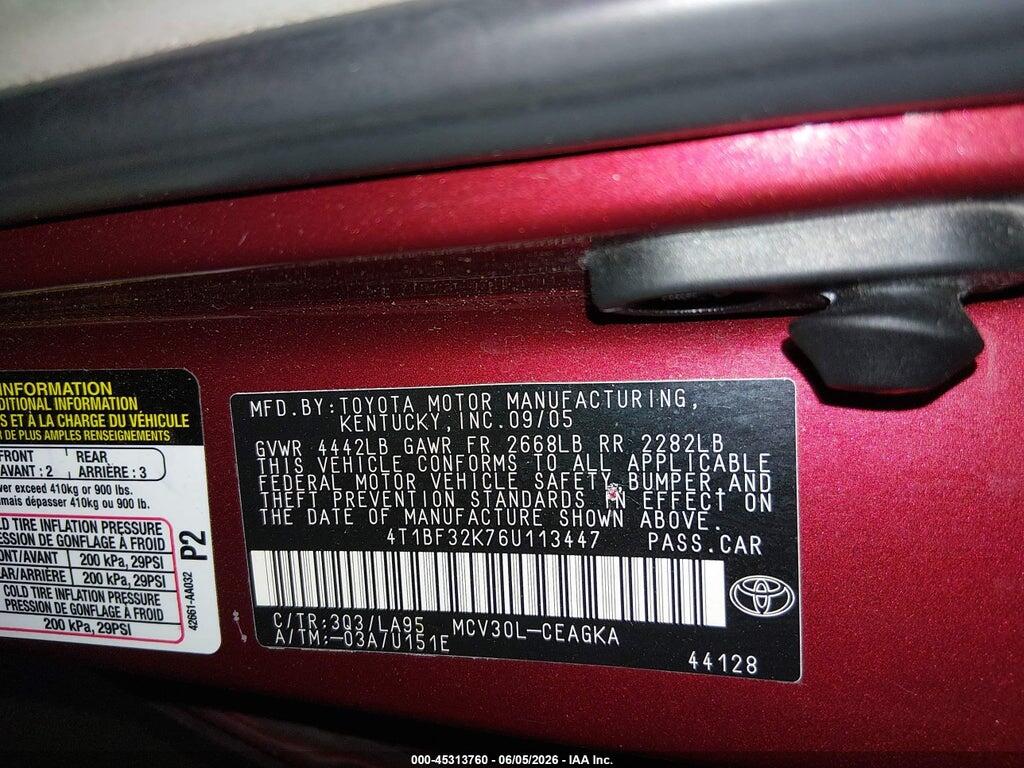 4T1BF32K76U113447 2006 TOYOTA CAMRY photo no. 9