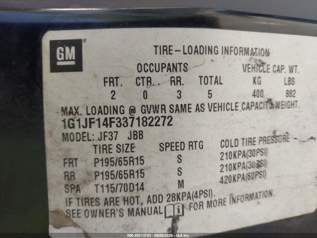 1G1JF14F337182272 2003 CHEVROLET CAVALIER photo no. 9