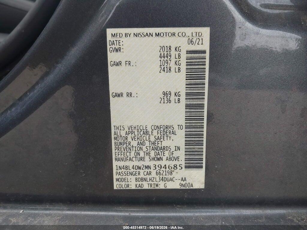1N4BL4DW2MN394685 2021 NISSAN ALTIMA photo no. 9