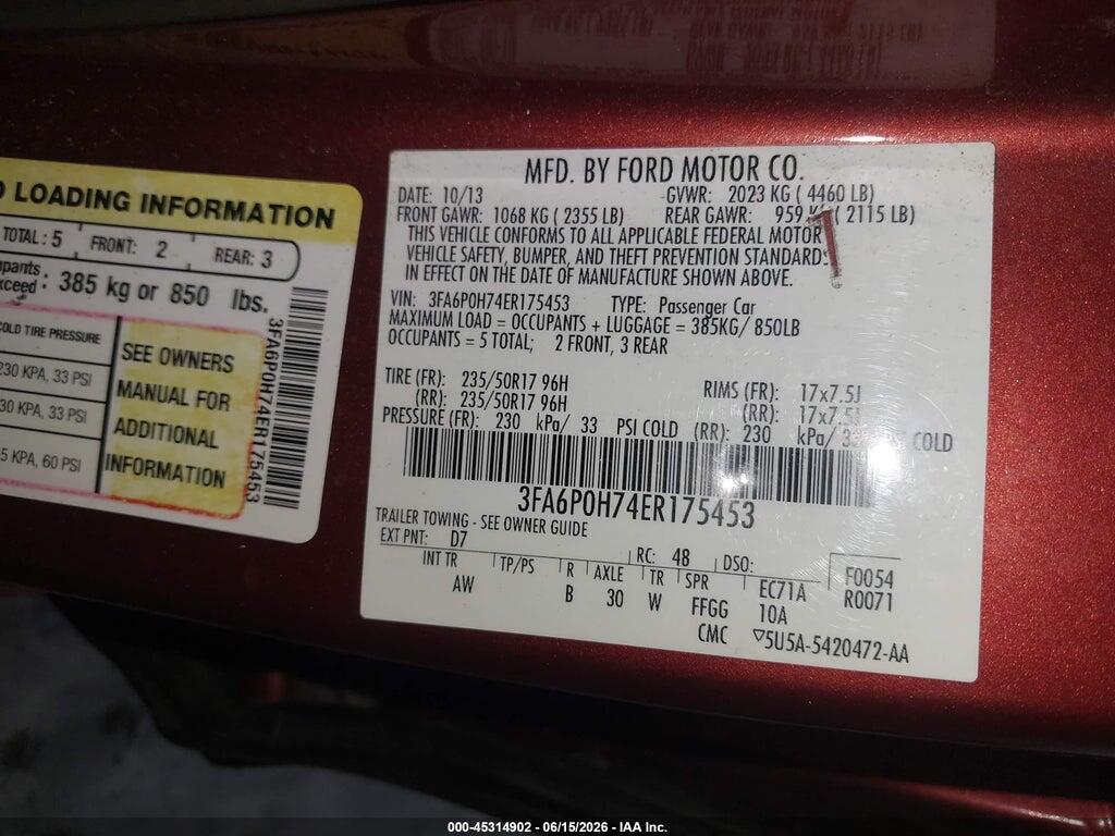 3FA6P0H74ER175453 2014 FORD FUSION photo no. 9