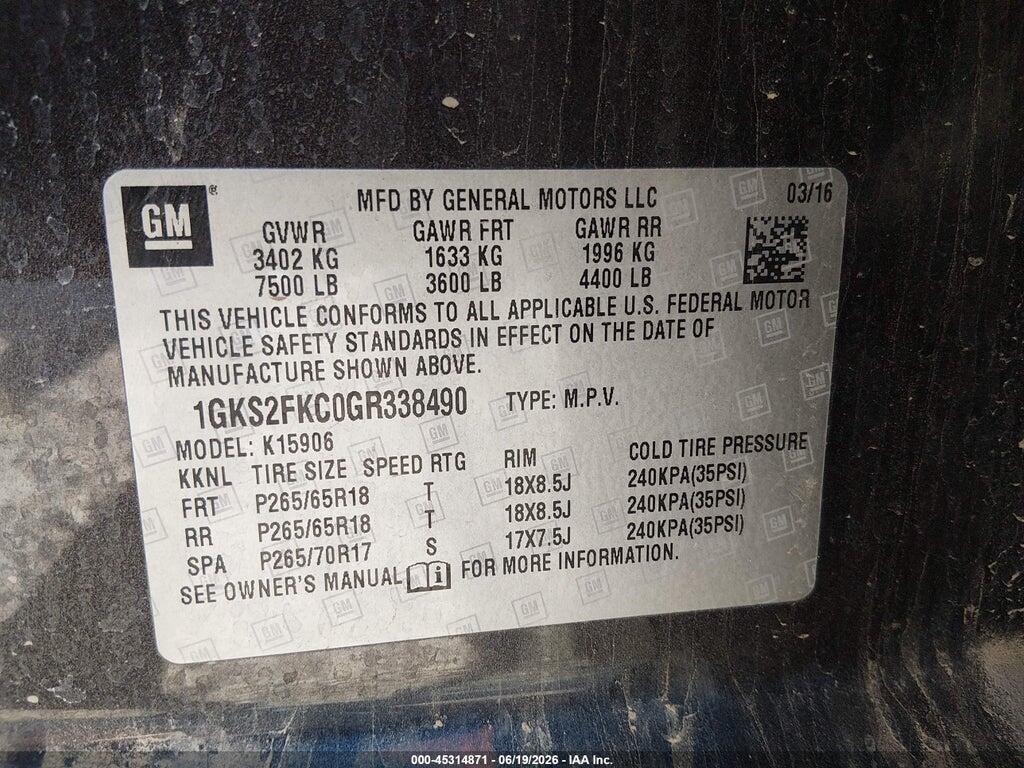 1GKS2FKC0GR338490 2016 GMC YUKON XL photo no. 9