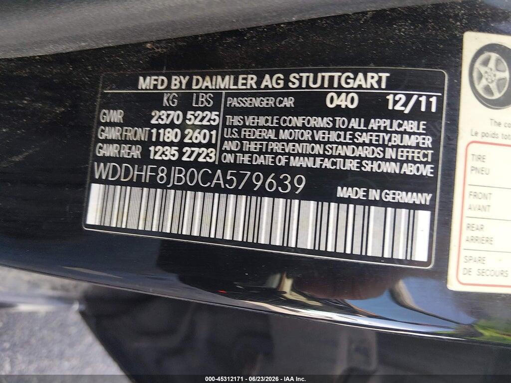 WDDHF8JB0CA579639 2012 MERCEDES-BENZ E 350 photo no. 9